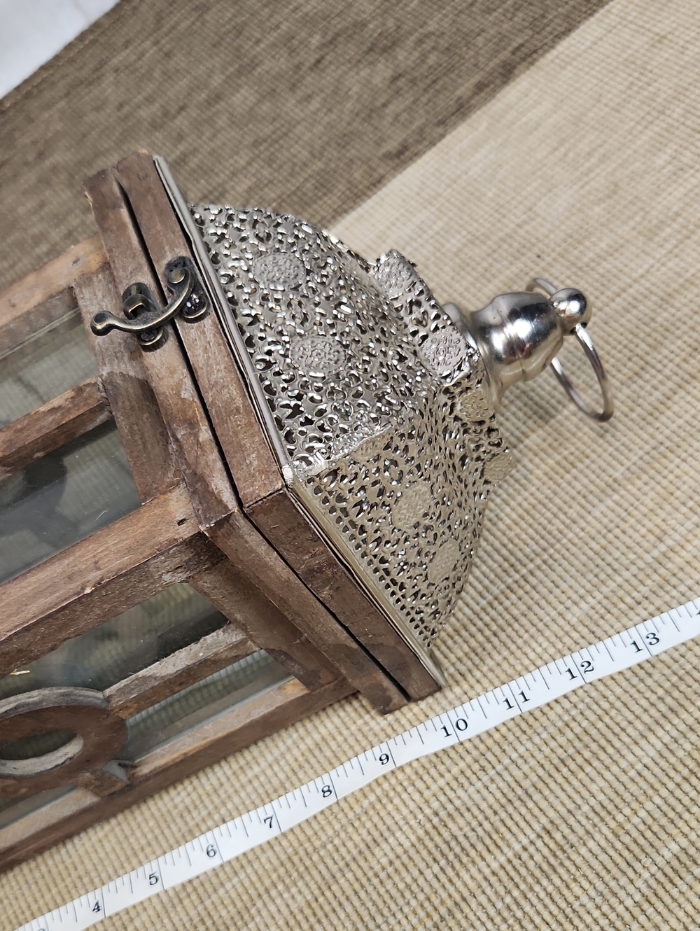 Morrocan Style Rustic Wooden Metal Lantern 14 Inches - Picture 4 of 8
